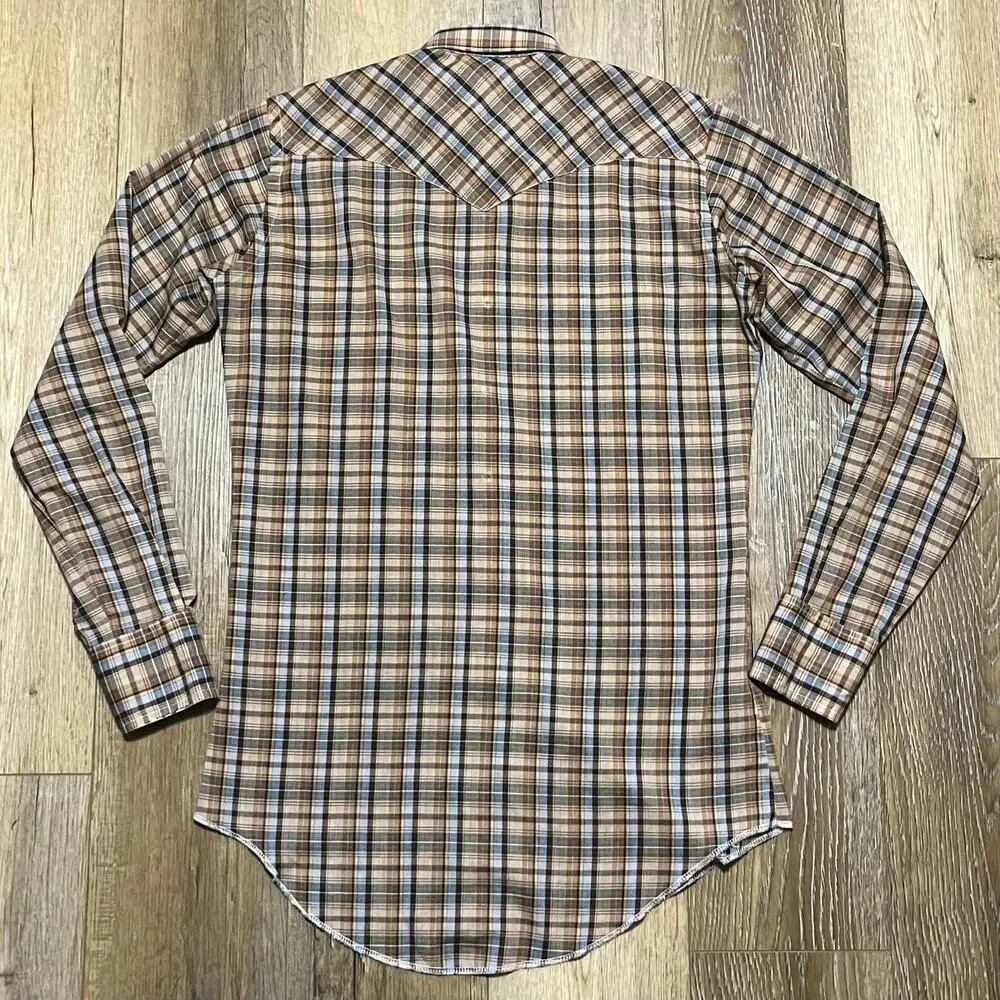 VTG 70s Wrangler Cowboy Cut Long Tails 15.5-36 USA Made Pearl Snap Single Needle - Picture 4 of 7